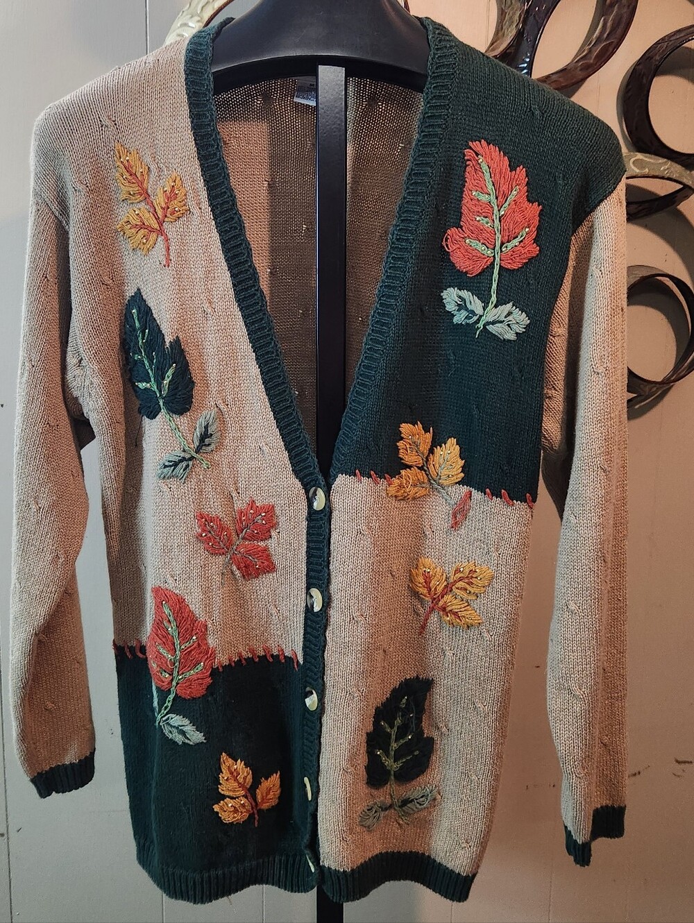 Vintage Teddi Autumn Leaves Embroidered Cardigan